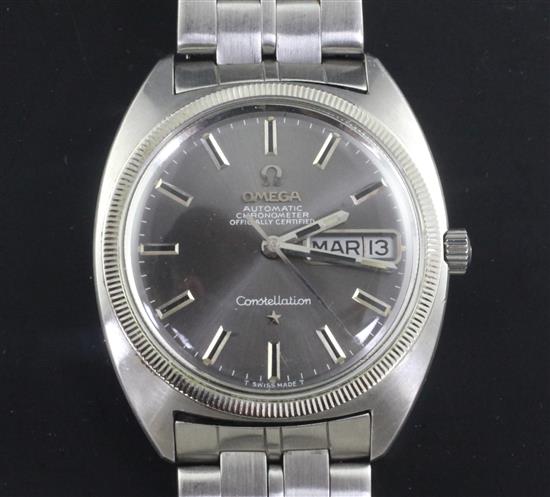 A gentlemans early 1970s stainless steel Omega Constellation automatic wrist watch,